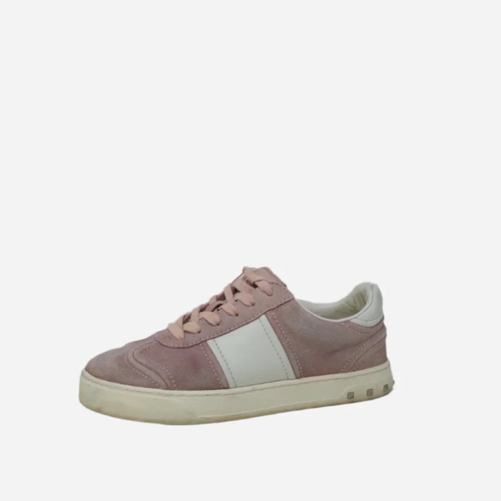 Valentino Pink/White Leather Suede Sneakers